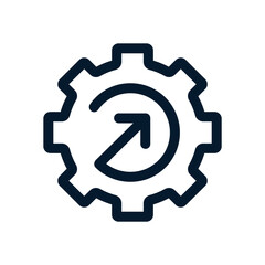 Gear, arrow up. Concept of development of technical characteristics and trends. Vector icon isolated on white background.