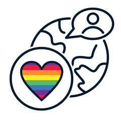 LGBT, world, planet. Concept activism, pride parade. Vector linear icon isolated on white background.