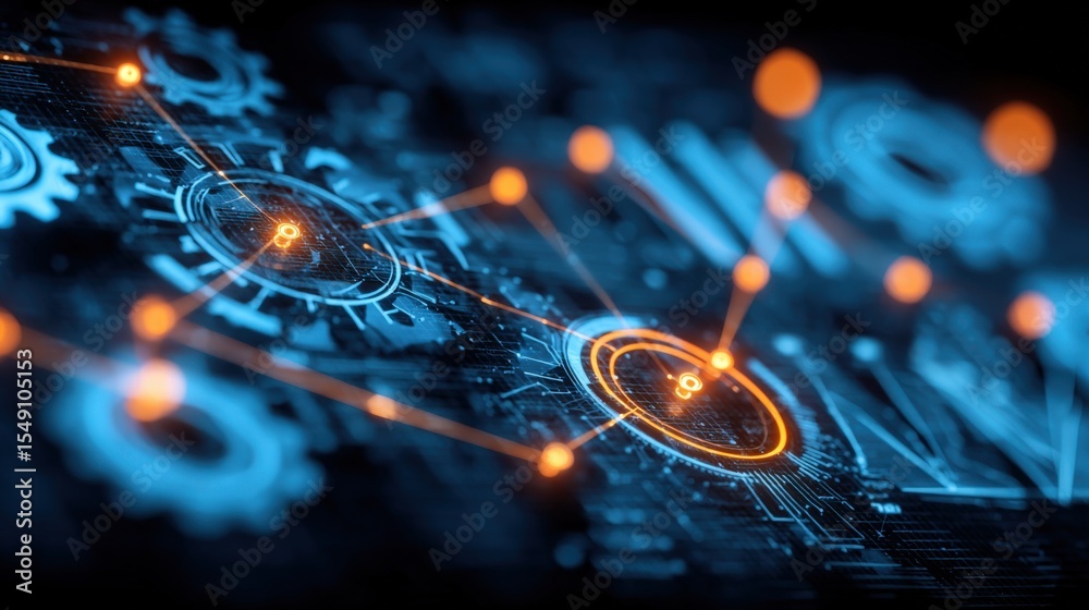 Aufkleber High Tech Digital Circuitry with Glowing Connection Nodes for Advanced Science Illustration