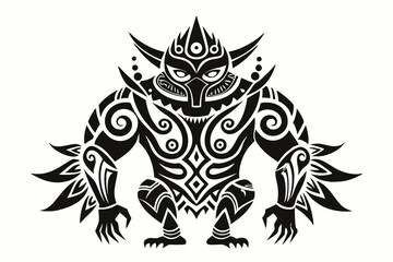 Stylized black tribal tattoo design featuring sharp curves, pointed edges, and an abstract flame-like form. This bold and symmetrical vector graphic is ideal for tattoo templates,
