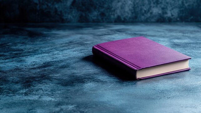 A beautifully crafted purple book is resting on a textured surface in shades of blue, creating an elegant and serene atmosphere, suggesting creativity and inspiration. - Powered by Adobe