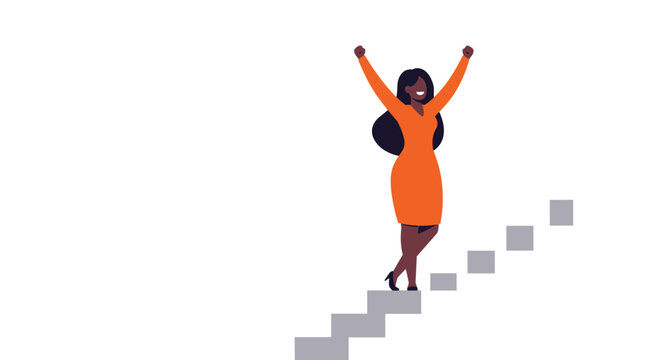 Empowerment and success concept with woman climbing stairs for leadership and growth design vector illustration