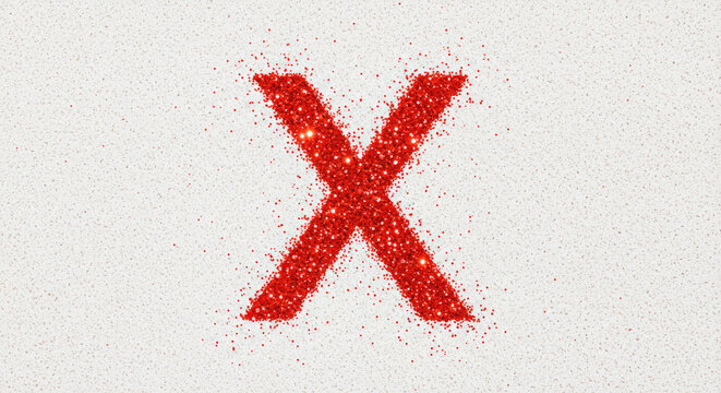 red Glitter Letter X on white Textured Background