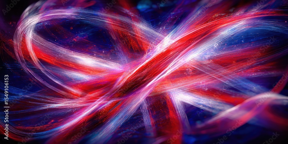 Poster Abstract vibrant light trails in motion creating dynamic colorful flowing shapes and patterns