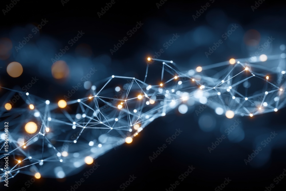 Poster Abstract Network Connections with Glowing Light Dots and Lines on Dark Background