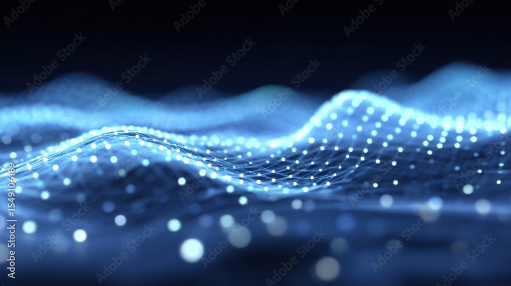 Aufkleber Abstract digital wave with glowing dots and flowing lines representing technology