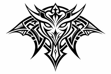 Stylized black tribal tattoo design featuring sharp curves, pointed edges, and an abstract flame-like form. This bold and symmetrical vector graphic is ideal for tattoo templates,