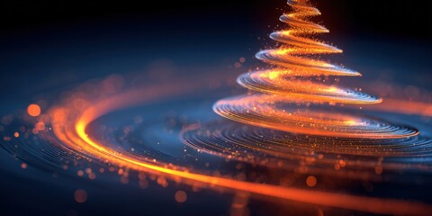 Obraz premium Dynamic bright spiral light trail swirling through dark background with glowing particles