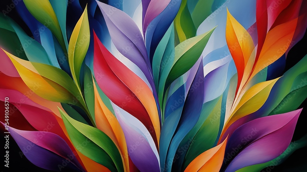 Poster abstract colorful leaf pattern with vibrant shades and intricate design detail