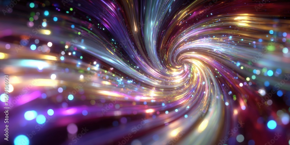 Poster vibrant abstract cosmic swirl of colorful light particles and dynamic motion