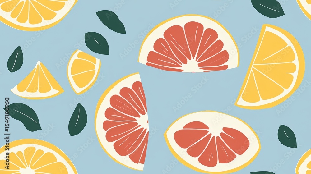 Poster bright fresh citrus fruits assorted lemon lime orange grapefruit slices pattern