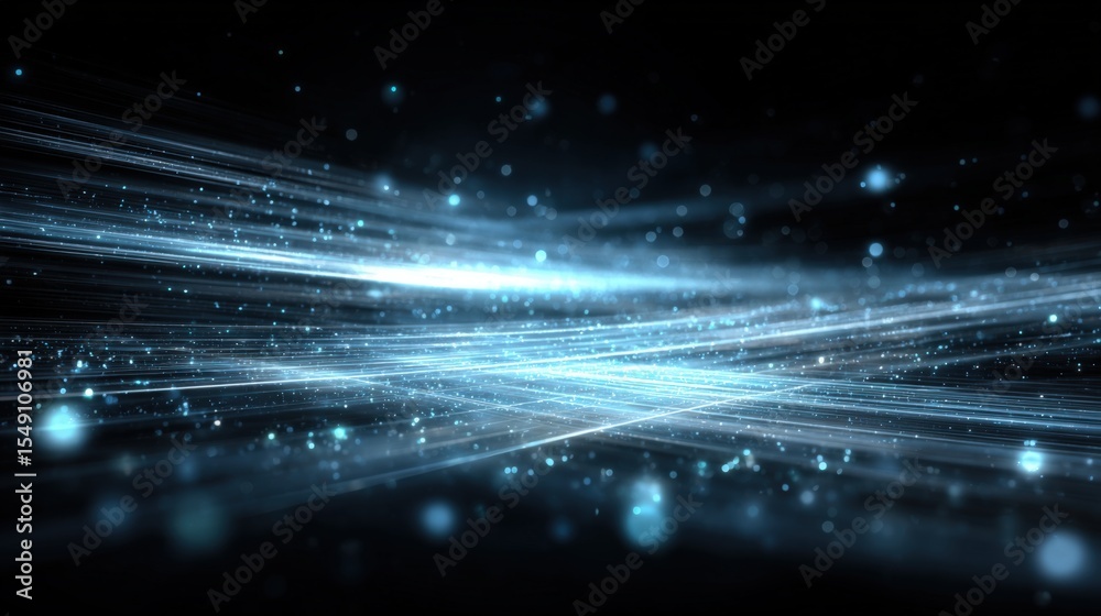 Poster Abstract digital data stream with glowing light particles and dynamic streaks