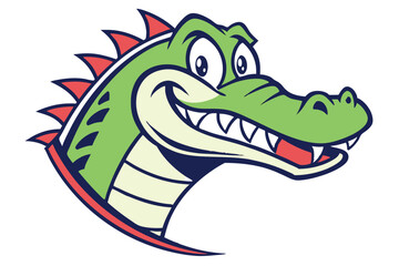 Cartoon alligator head smiles widely with a bold color palette on a white background