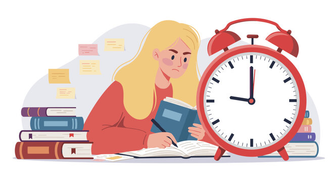 Time management for students: effective study techniques illustrated for academic success vector illustration