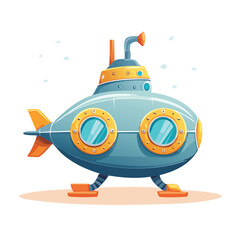 Submarine in cute cartoon character style with expressive face and limbs.