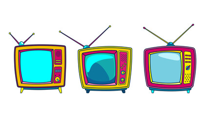 Comic retro tv icon in pop art retro comic style. Cartoon vintage 70s, 80s television. Vector illustration © designer_things