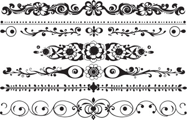 A set of decorative patterned borders, lines, and stripes. Hand drawn vector illustration