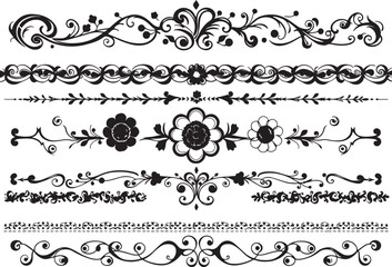 A set of decorative patterned borders, lines, and stripes. Hand drawn vector illustration