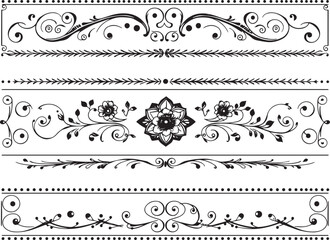 Fototapeta premium A set of decorative patterned borders, lines, and stripes. Hand drawn vector illustration
