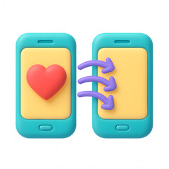 3D Sending Love Through Phones Icon on a White Background