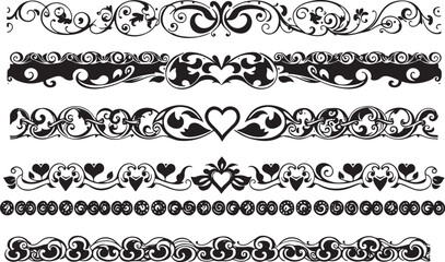 A set of decorative patterned borders, lines, and stripes. Hand drawn vector illustration