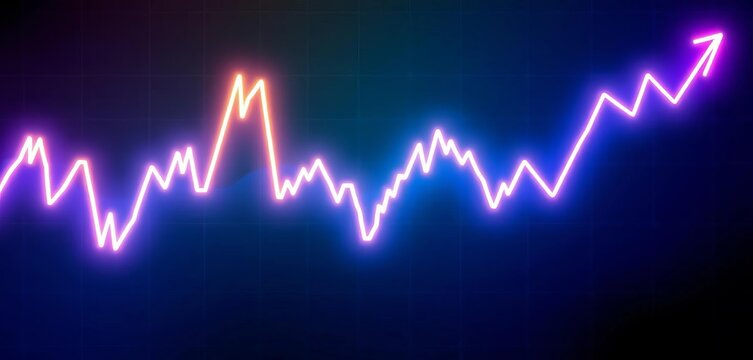 Abstract neon glowing lines forming a stylized financial graph,  neon,  money