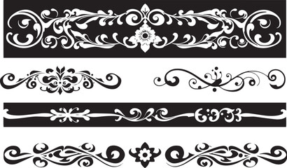 Fototapeta premium A set of decorative patterned borders, lines, and stripes. Hand drawn vector illustration