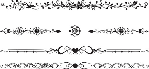 Obraz premium A set of decorative patterned borders, lines, and stripes. Hand drawn vector illustration