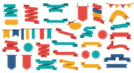 Colorful ribbon banners and labels for decorative design and craft projects vector illustration