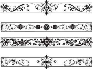 Fototapeta premium A set of decorative patterned borders, lines, and stripes. Hand drawn vector illustration