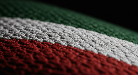 Textured close-up of Italian flag fabric in green, white, red  