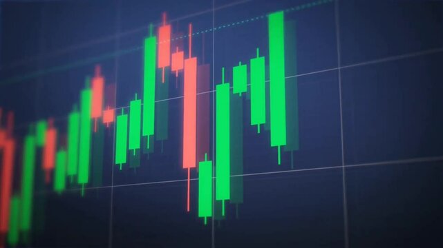 Candlestick chart stock market financial trading analysis investment profit loss green red data visualization economics finance business