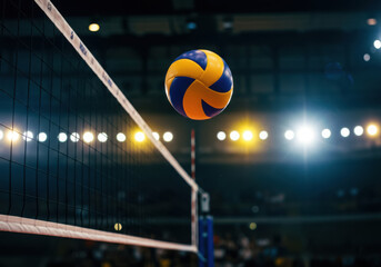 Volleyball game action shot ball approaching net