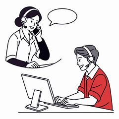 Customer service concept illustrations. Collection of individual scenes for technical support assistant, customer and operator vector. Customer service, hotline operator advises customer, online