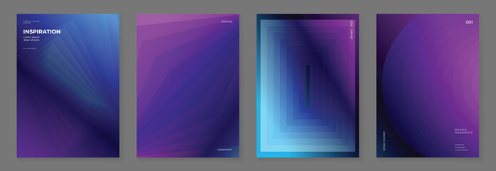 Naklejka na ściany i meble Modern gradient liquid glass poster background vector set.Cover template with vibrant perspective geometric prism shape. Ideal design for social media, cover, banner, wallpaper.