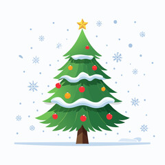 Illustration of Christmas Tree with Snow