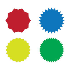 Star round sticker tag icon shape set. Circle starburst label shape for promo, sale, price offer badge sticker. Round tag shape vector icon. Sale, promo label graphic design. Vector ... 