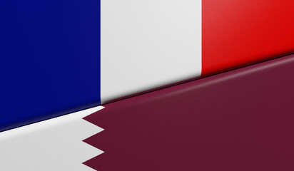 Drapeaux du Qatar et de la France ensemble - rendu 3D