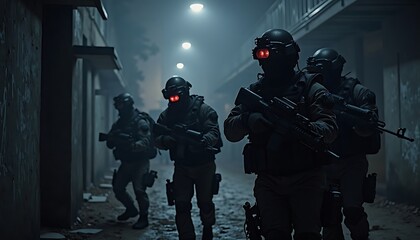Night Operation: Special Forces Team in Urban Environment