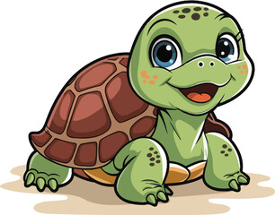 Obraz premium Adorable cartoon baby turtle vector with green body and brown shell for kids animal character illustration 