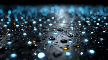 Abstract, glowing, blue-lit dots on a dark surface