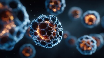 Abstract, glowing, cellular structures in deep space