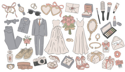 Collection of Wedding Occasions hand drawn style vector illustrations
