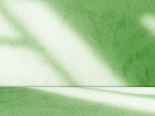 Green background light shadow leaves abstract nature on blur wall cement podium loft product,...