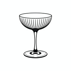 Elegant Coupe Glass Illustration with Ribbed Bowl and Stem