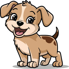 Fototapeta premium Happy cute cartoon puppy dog vector illustration with smiling face and big eyes for kids animal design 