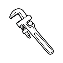 Black and White Illustration of a Pipe Wrench Tool