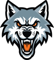 Obraz premium Angry wolf head mascot vector with sharp teeth fierce eyes and aggressive expression for wild animal design 