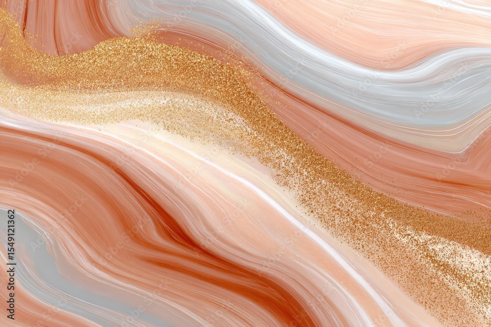 Aufkleber Abstract fluid art with flowing lines and metallic accents in warm earth tones creating a smooth textured pattern for modern design