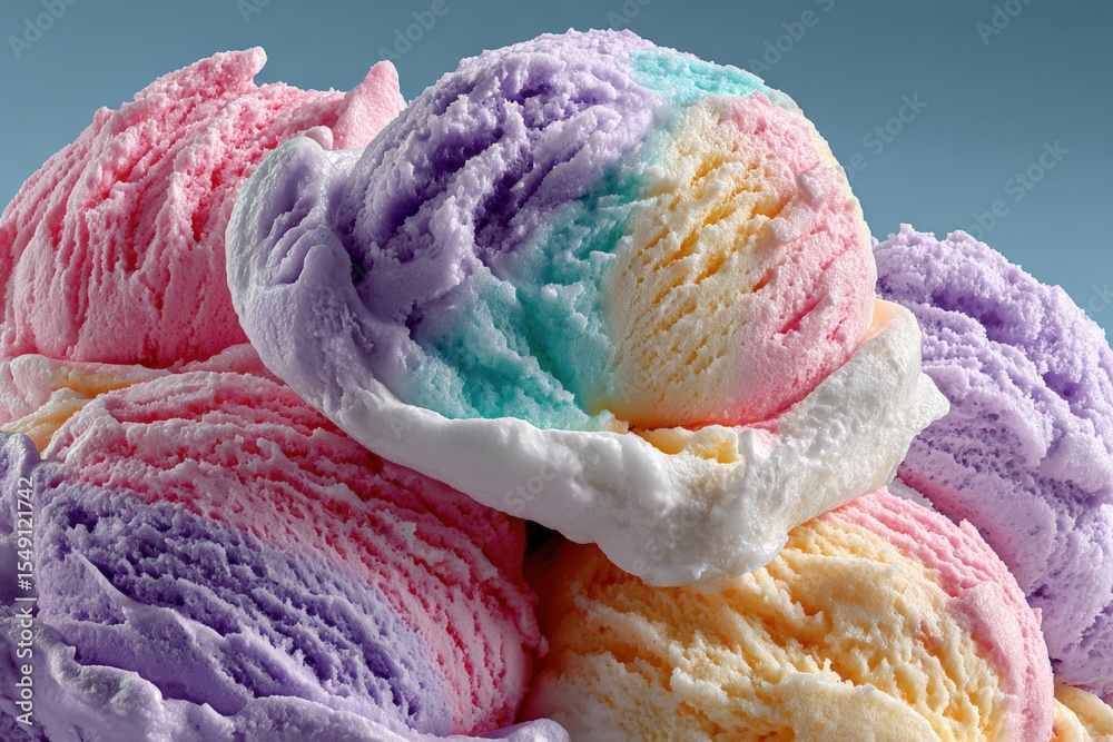 Aufkleber assorted colorful ice cream scoops on a cone with a plain background showcasing variety of flavors a
